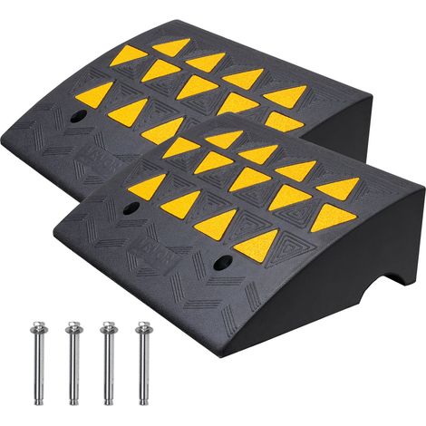 Rampe de Seuil Hauteur 15,2 cm 2PCS Rampes Trottoir Caoutchouc Capacité Charge 15 tonnes Rampe Accès Fauteuil Roulant avec Structure Grillagée Stable pour Passage Voitures Motos 49,1x37x15,2 cm (1/5)