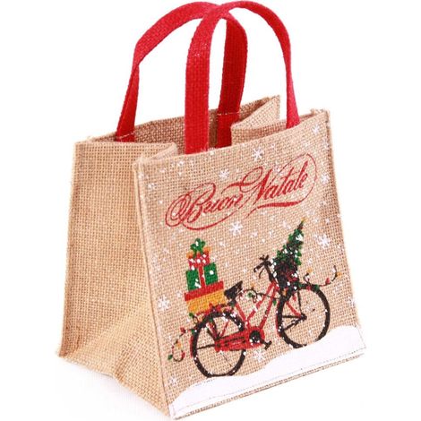 Borsina in juta Buon Natale, 15x12H15 cm (kit da 10) (1/3)