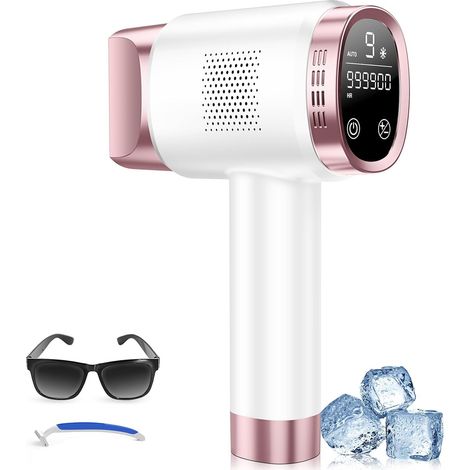 Épilateur Lumière Pulsée 21J avec Système de Refroidissement à 8 °C, 9 Niveaux et Lumière Rouge 600 nm, Écran Tactile LCD, Épilation Laser pour Visage, Bras, Maillot, Corps, Femmes et Hommes, Rose (1/5)