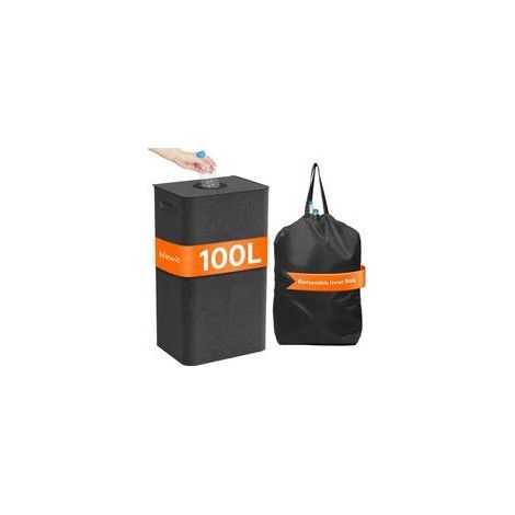 Panier à linge noir 100L avec couvercle amovible et sac intérieur détachable. (1/5)