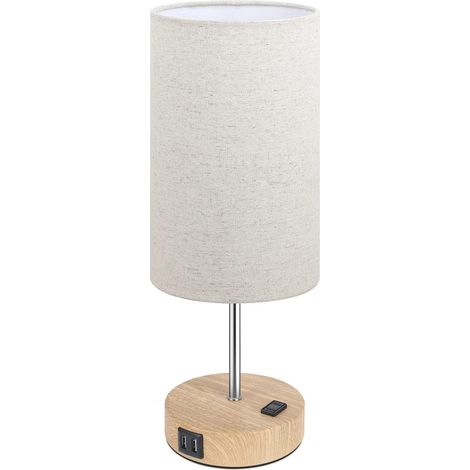 Lampe de table en lin avec variateur tactile à 3 positions et deux ports USB - Ampoule incluse - Convient aux salons, chambres, bureaux et entrées