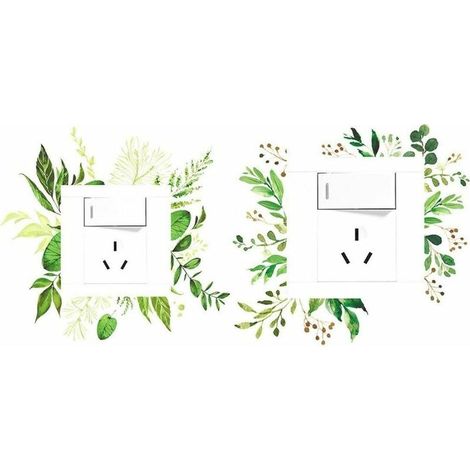 Feuille Verte Interrupteur Autocollant 2 Pièces Amovible Plante Lumière Interrupteur Décor Décalcomanies Bricolage Mur Art Autocollants (1/5)