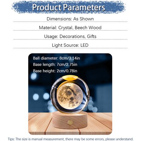 Lampada di astronomia a LED, sfera lunare in vetro da 80 mm, ricaricabile tramite USB, con base in legno, luce calda, idea regalo per la casa. (1/4)