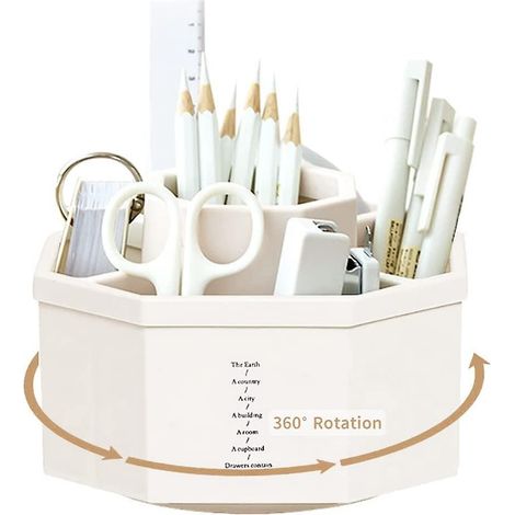 (blanc) Porte-stylo Rotatif, Pots Crayons Cratifs Rotatifs 360 Degrs, Stockage De Stylo Cinq Grilles Avec Tapis Antidrapant, Botes De Rangement (1/5)