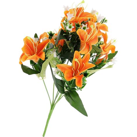 Fleurs de lys artificielles orange - 7 têtes - En plastique - Décoration pour mariage et événement - Réutilisable et sans eau - Pour décoration de table et décoration d'intérieur (1/5)