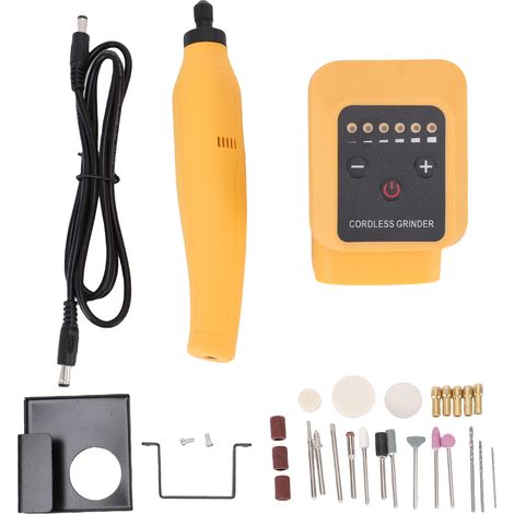 Kit d'outils rotatifs sans fil compatible avec la mini-meuleuse-graveuse rotative à batterie série DCB, 6 vitesses (6 000 à 18 000 tr/min), sortie USB Type-C, 24 accessoires. (1/5)