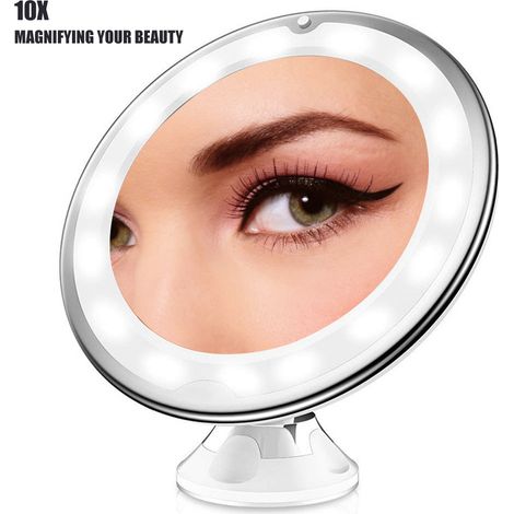 Miroir de Maquillage Lumineux 10X Portable avec LED pour Salle de Bain et Table de Toilette (1/5)