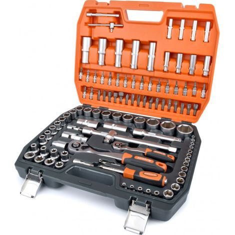 Coffret multi-outils 108 pièces Cr-V – 13 douilles 1/4" et 1/2" – 18 embouts – Rallonges et clés à cliquet – Garantie à vie – Karx (1/5)