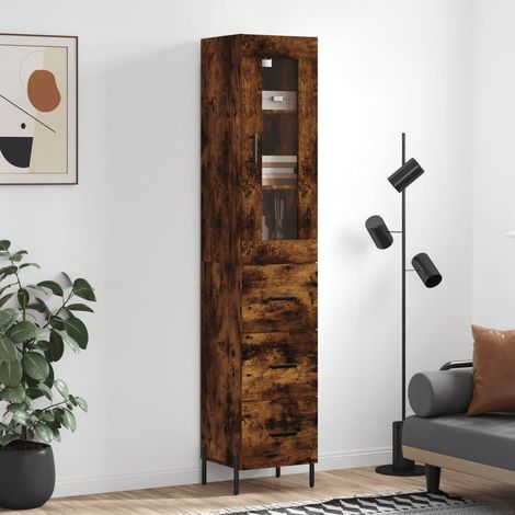 Buffet haut,Buffet de salon,Commode Meuble de rangement,Style Industriel Chêne fumé 34,5x34x180 cm Bois d'ingénierie VNWE703176 (1/5)