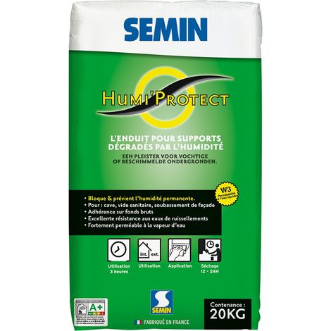 Semin – Enduit de façade pour maçonnerie humide – Sac de 20 kg – Perméabilité vapeur classe V1 – Application en 1 à 2 couches