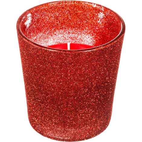 Glitterkerze H.8cm 90 gr mit rotem Glasbehälter - Feeric lights & christmas