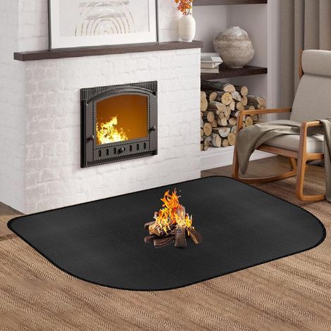 Tapis ignifuge 106 x 61 cm - Tapis de protection thermique - Pour poêles à bois - Protège le sol des étincelles - Idéal pour barbecues, camping, cheminées et pelouses (noir) (1/5)