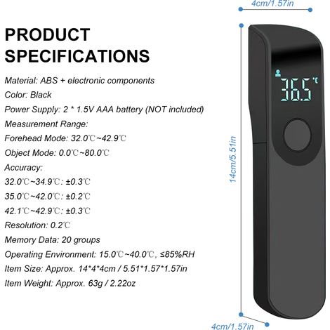Thermomètre infrarouge portable sans contact avec écran LED, mesureur de température frontal électronique pour adultes et enfants. (1/5)