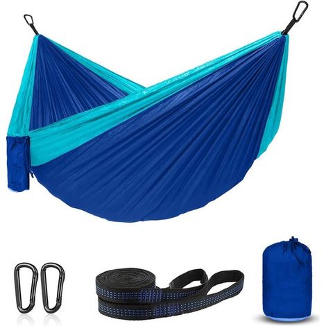 Amaca per campeggio e attività all'aperto. Amaca portatile in tessuto paracadute per escursioni e trekking. Amaca realizzata in nylon 210D per picnic in giardino. (1/5)