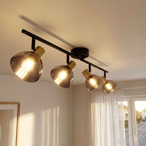 LED Deckenleuchte Wohnzimmerlampe Spots verstellbar schwarz Rauchglas L 79 cm (1/5)