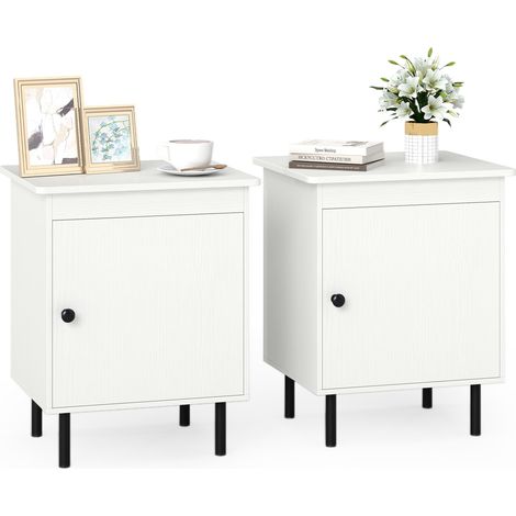 COSTWAY 2Pcs 2-Tier Nightstand Modern Bedside Table w/Single Door Cabinet-White (1/5)