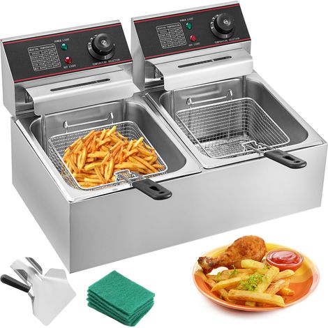 Mophorn – Friteuse électrique double 12L 5000W – Acier inoxydable – Température réglable 50-200°C – Paniers avec poignée – Pour restaurants et food trucks