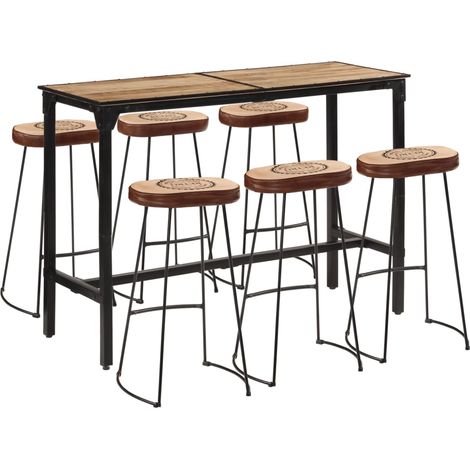 7-tlg. Bar-Set Raues Mangoholz und Metall
