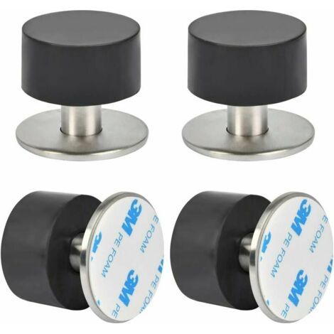 QORVA-4PCS Butées de Porte Adhesive en Acier Inoxydable Butoir Arrêts de Porte Door Stoppers Avec Caoutchouc Antichoc 3M ou Vis-Inutile de Percer 40mm