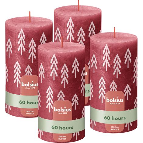 Bougie Rustic - Rouge avec motif de pins - 13 cm - Bougie décorative - Sans huile de palme (1/5)