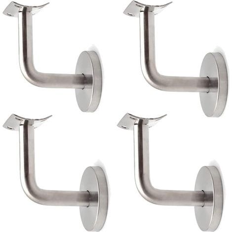 Lot 4 supports de main courante en acier inoxydable – fixation murale pour rampe bois avec rosace de couverture (1/4)