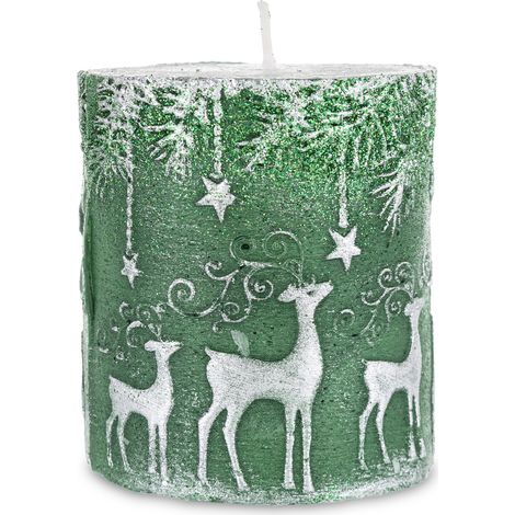 Weihnachtskerze grün, silbernes Paraffin 8x7x7 cm