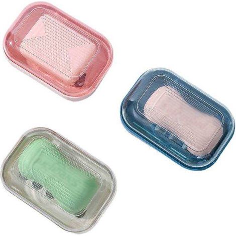 Confezione da tre portasapone da viaggio, portatili, impermeabili e a tenuta d'aria, adatti per viaggi e uso familiare (blu scuro, bianco sporco, rosa).