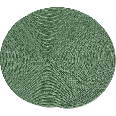 Juego de 1 mantel individual redondo trenzado para mesa de comedor, lavable, antideslizante, 38 cm, color oliva. (1/5)