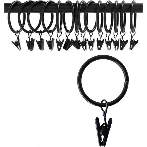 Pinces à rideaux avec anneaux 50 mm, lot de 16 - Acier inoxydable mat antirouille (1/5)