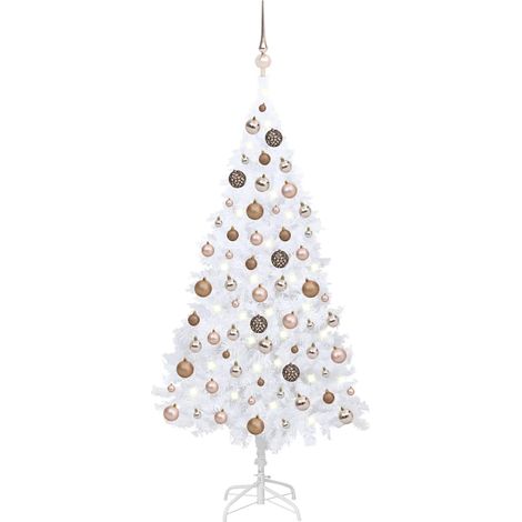 Künstlicher Weihnachtsbaum mit Beleuchtung & Kugeln Weiß 150 cm