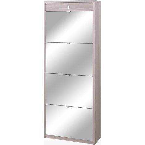 Scarpiera 4 Ante con Specchio 1 Cassetto 63x164x29 cm Olmo Chiaro (1/2)
