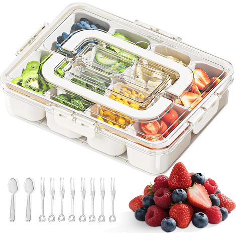 Snackbox mit 8 Fächern, Snacktablett mit Deckel und Griff, tragbarer Snackorganizer für Snacks und Süßigkeiten (1/4)