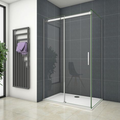 Ocean Sanitaire – Cabine de douche 140x90x195cm – Porte coulissante en verre de sécurité 8mm – Profil aluminium chromé – Montage réversible (1/5)