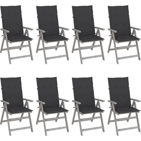 Lot de 8 Chaises de jardin inclinables  Fauteuils de Jardin avec coussins Gris Acacia 96549 (1/5)