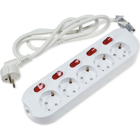 CHILITEC multiprise, 5 prises, commutables individuellement, câble de 1,5 m, blanc (1/3)