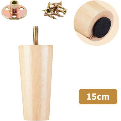 Lot de 4 pieds de canapé en bois massif adaptés pour meuble TV, table basse, meuble à chaussures, meuble de salle de bain (15 cm) (1/3)