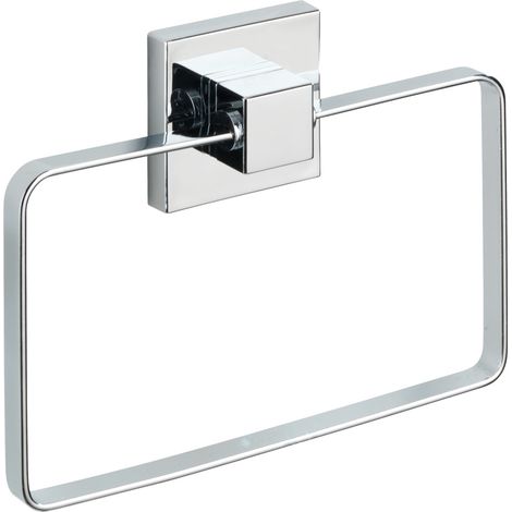 WENKO Porte Serviette mural Quadro, anneau porte serviettes Vacuum-Loc® fixation sans perçage, repositionnable & amovible sans résidus, Acier Inox, 18,5x14x3,5 cm, Brillant (1/6)