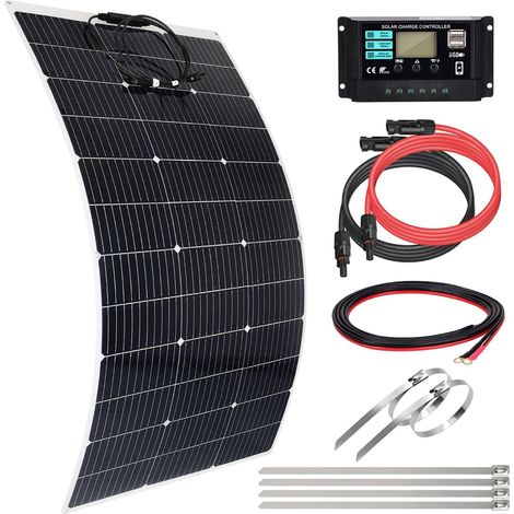 Panneau Solaire Souple 120W Kit, Panneau Solaire Flexible 12V 120W+Régulateur de Charge 30 A+4 Pcs Solaire Câble+6 Pcs Collier Serrage Inox, Panneau Solaires Set pour Camping-Car Bateau Balcon (1/5)