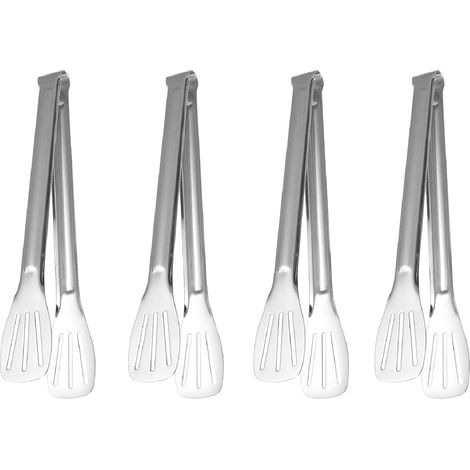 Pinze da cucina in metallo, pinze per carne adatte per cucina, ristorante, griglia all'aperto, buffet gourmet per cucinare, grigliare, insalata, forno, buffet, griglia self-service, 24 cm, argento, 4
