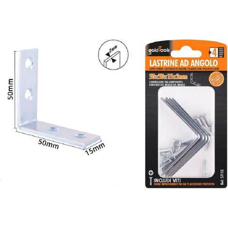 Kaela - Set 4 Pz Lastrine Ad Angolo Lastrina Angolare 50x50x15x2mm Con Viti Mobili 57113 - (1/2)