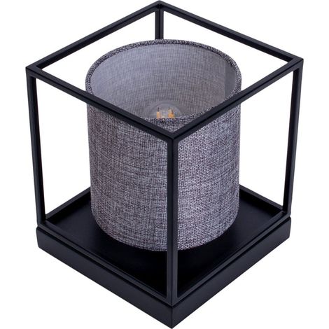Lampe à poser en métal et tissu gris avec douille E14 pour salon et bureau 15 x 15 x 17 cm - PANGIVO (1/5)