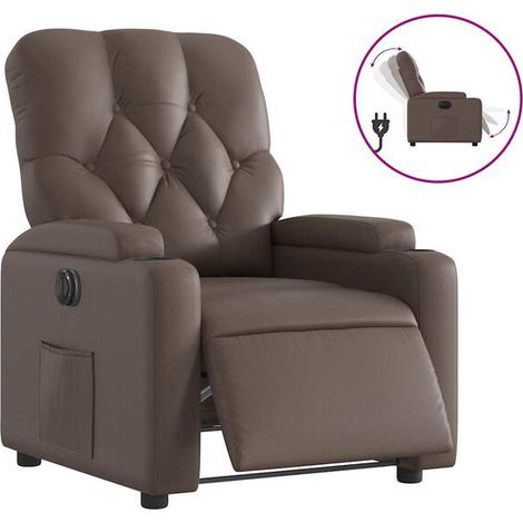 Chaise longue électrique réglable en hauteur avec dossier inclinable – Fauteuil relax imitation cuir brun, fonction massage et chauffage, pour salon ou bureau (1/5)