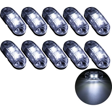 10 luci di posizione laterali a LED (2 per tipo), luci di ingombro a LED 12/24V, luci laterali per rimorchio, luci di segnalazione per rimorchio camper (bianche). (1/4)