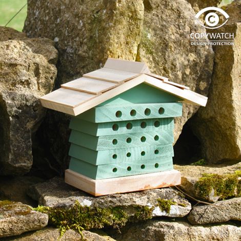 Wooden Bee House Insect Habitat with Multi-Hole Nesting Blocks