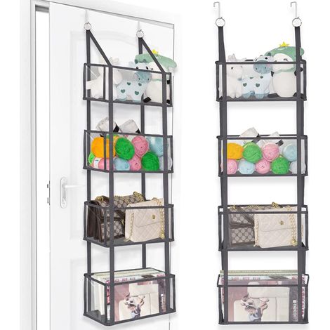 Tür-Organizer, Hänge- oder Wandschrank-Organizer, Regale mit 4 Fächern, doppelte Verwendung, Stauraum für Badezimmer, Kleiderschrank, Kinderzimmer (1/4)