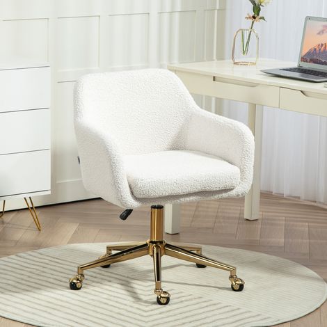 Chaise de bureau fauteuil de bureau avec roulettes hauteur réglable assise pivotante à 360° 60 x 61 x 79-88 cm crème
