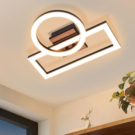 ZMH Plafonnier LED noir 14W 34,5cm design bois moderne anneau rectangle 3000K blanc chaud salon chambre couloir (1/5)