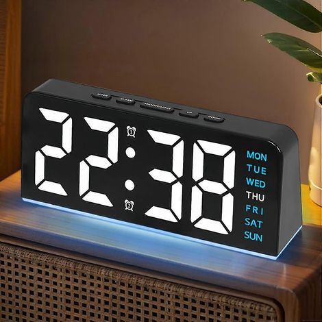 Réveil numérique 6,8" avec lumière d'ambiance, réveil de chevet avec grand écran LED, réveil pour (1/5)