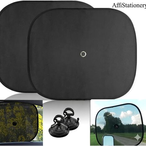 Kit d'abri solaire universel pour voiture de 3 pièces : réflecteur de volant et 2 stores latéraux en maille, anti-soleil et isolant thermique pour voitures, SUV, camions et fourgonnettes (1/3)