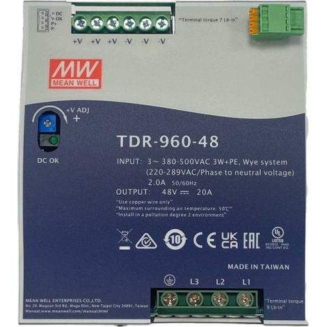MW MEAN WELL TDR-960-48 Alimentatore DIN RAIL 960W 48V 20A Input 380V Trifase Per Uso Industriale